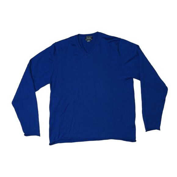 Neiman Marcus Men's Sz XL Lapis Blue Merino Wool Blend Sweater Preppy - Picture 1 of 9